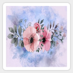 Floral Pink Roses Watercolor Graphic Design Shabby Chic Gifts Sticker